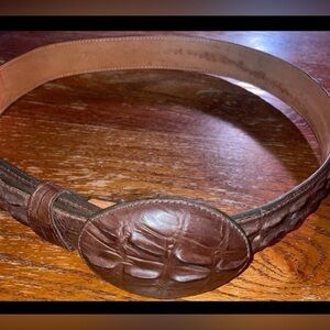 D’ Emanuel Vintage Authentic Leather Crocodile Tail Print Belt & Buckle Mens 38